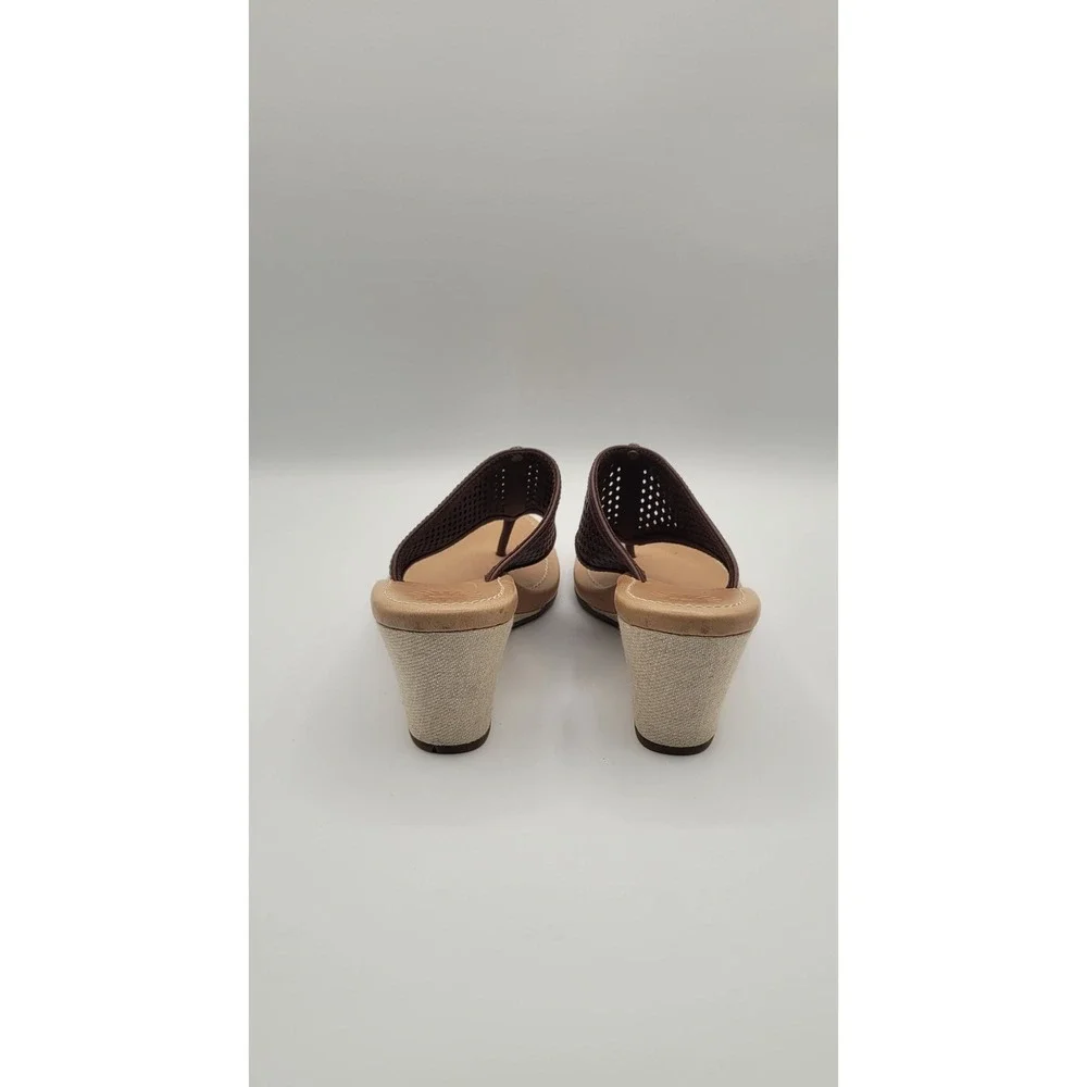 UGG Solena Women's Wedge Sandals 7.5 Brown Leather Perforated Comfort Thong